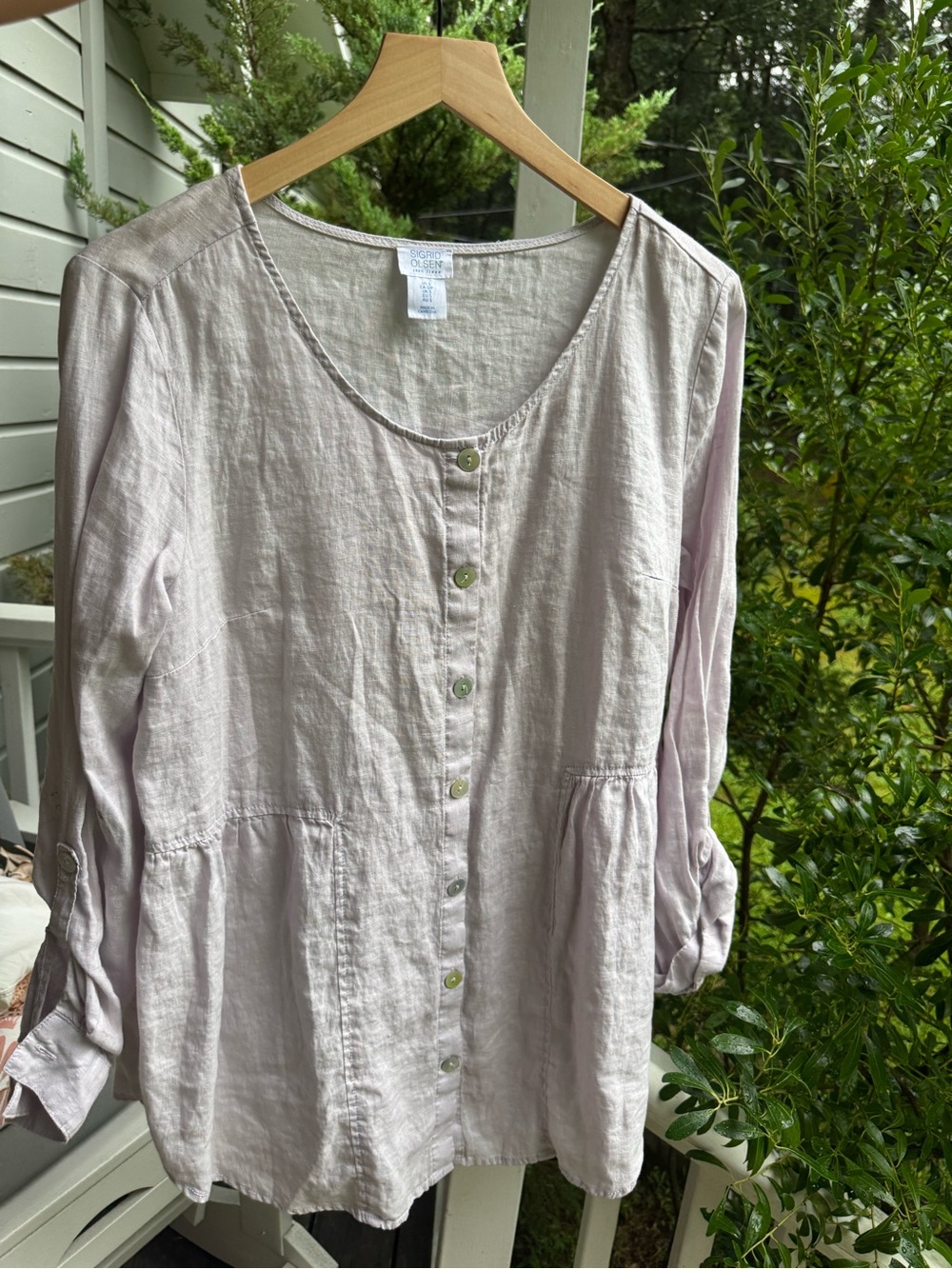 Sigrid Olsen Soft Lavender Button-Front Linen Tunic
